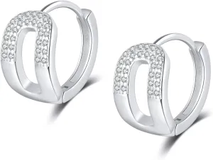 SLUYNZ 925 Sterling Silver CZ Chunky Hoop Earrings for Women Minimalist U Hoop Earrings Huggie Studs