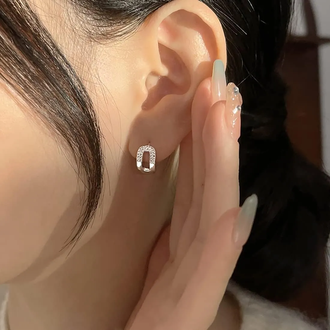 SLUYNZ 925 Sterling Silver CZ Chunky Hoop Earrings for Women Minimalist U Hoop Earrings Huggie Studs