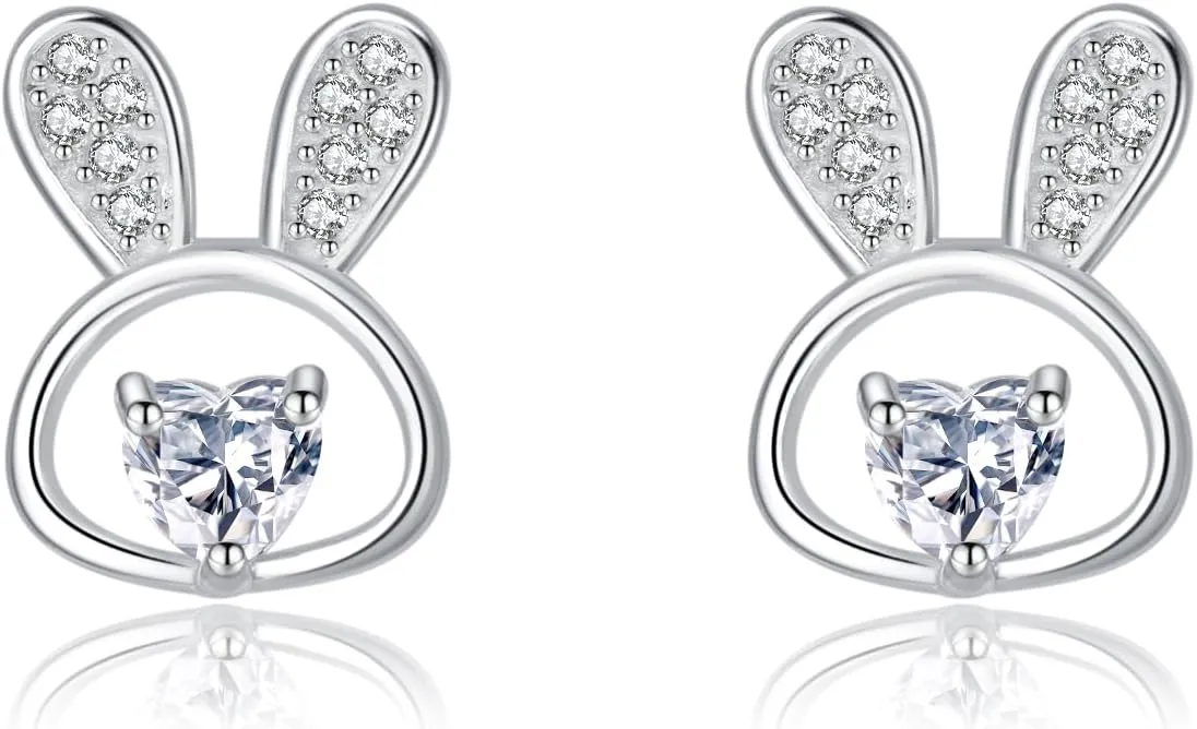SLUYNZ 925 Sterling Silver CZ Rabbit Stud Earrings for Women Teens Easter Rabbit Bunny Stud Earrings