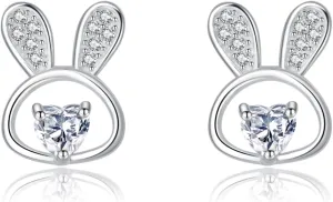 SLUYNZ 925 Sterling Silver CZ Rabbit Stud Earrings for Women Teens Easter Rabbit Bunny Stud Earrings
