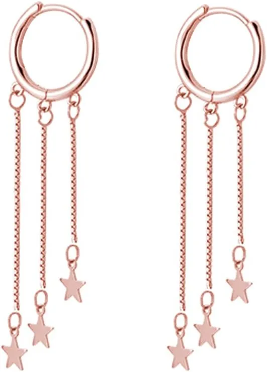 SLUYNZ 925 Sterling Silver Star Hoop Earrings for Women Star Dangle Earrings Hoop Tassel