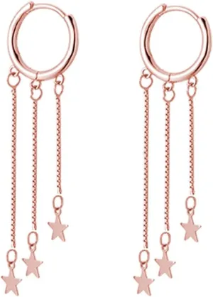 SLUYNZ 925 Sterling Silver Star Hoop Earrings for Women Star Dangle Earrings Hoop Tassel