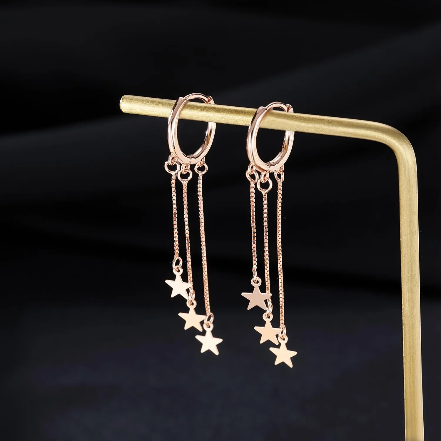 SLUYNZ 925 Sterling Silver Star Hoop Earrings for Women Star Dangle Earrings Hoop Tassel