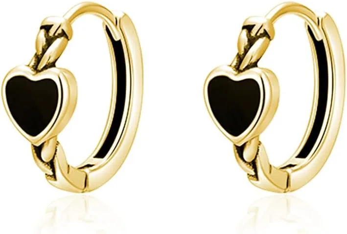 SLUYNZ Solid 925 Sterling Silver Black Heart Hoop Earrings for Women Teens Girls Heart Huggie Earrings Hoop