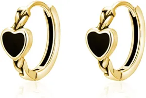 SLUYNZ Solid 925 Sterling Silver Black Heart Hoop Earrings for Women Teens Girls Heart Huggie Earrings Hoop