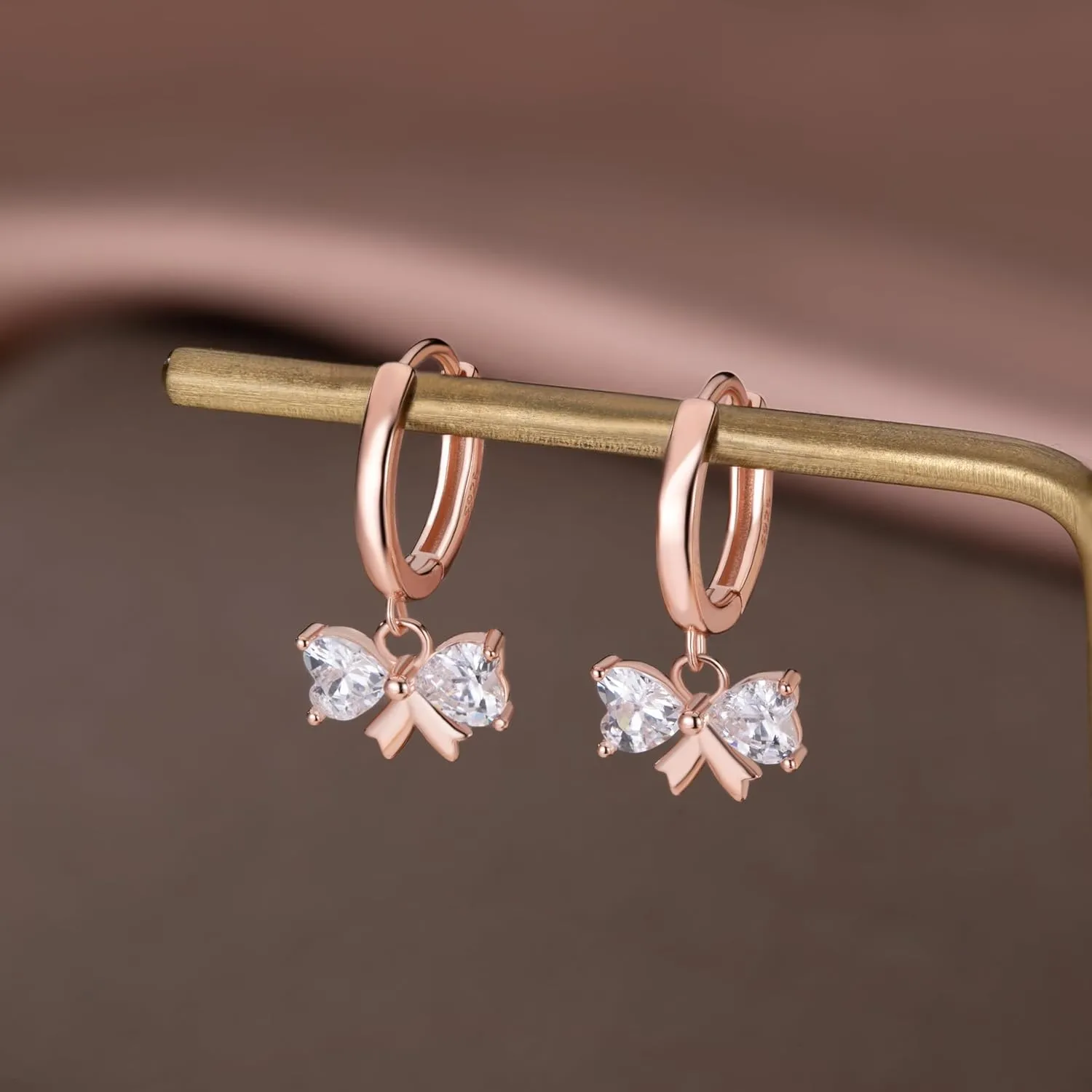 SLUYNZ Sterling Silver CZ Bow Hoop Earrings for Women Teens Love Bow Hoop Earrings Huggie Valentines Day Earrings