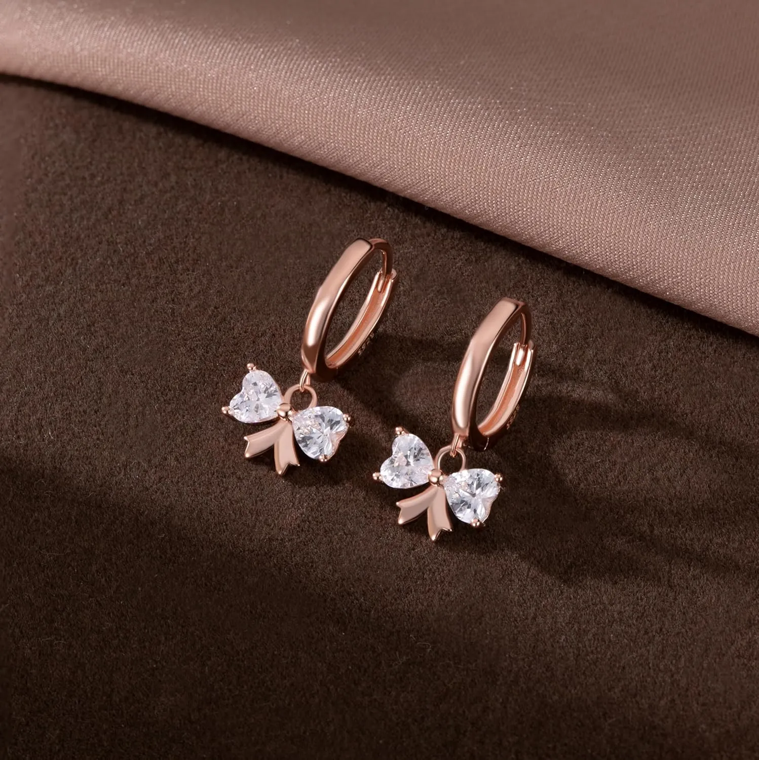 SLUYNZ Sterling Silver CZ Bow Hoop Earrings for Women Teens Love Bow Hoop Earrings Huggie Valentines Day Earrings