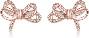 SLUYNZ Sterling Silver CZ Bow Studs Earrings for Women Teens Bowknot Studs Earrings