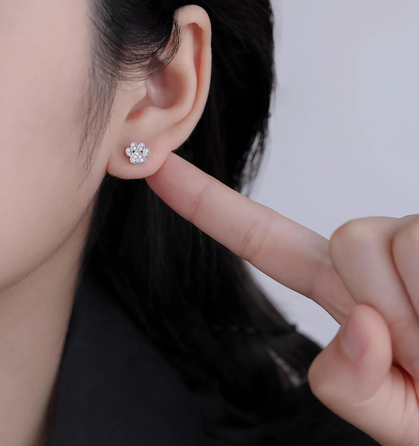 SLUYNZ Sterling Silver Dog Cat Paw Earrings Studs for Women Teens CZ Small Print Earrings Cute Paw Earrings Stud
