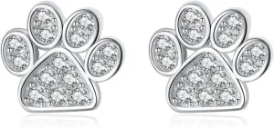 SLUYNZ Sterling Silver Dog Cat Paw Earrings Studs for Women Teens CZ Small Print Earrings Cute Paw Earrings Stud