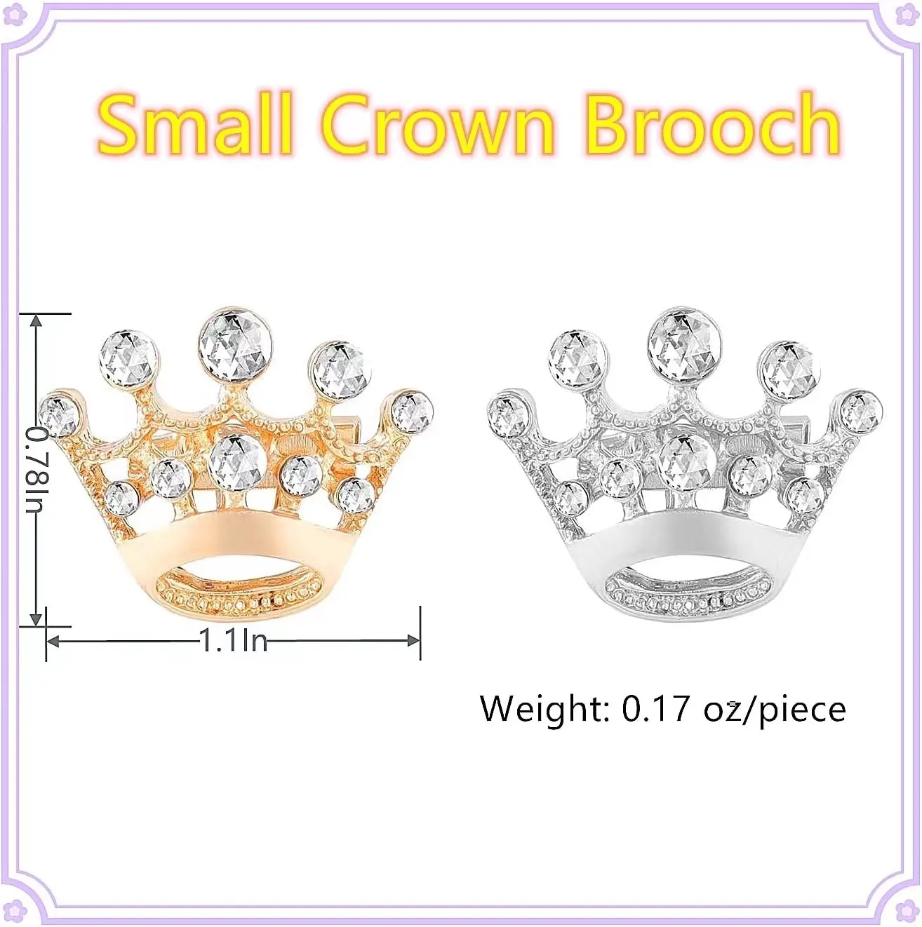 Small Crown Brooch pins for women fashion Rhinestone Gold Silver Crown Brooch for men