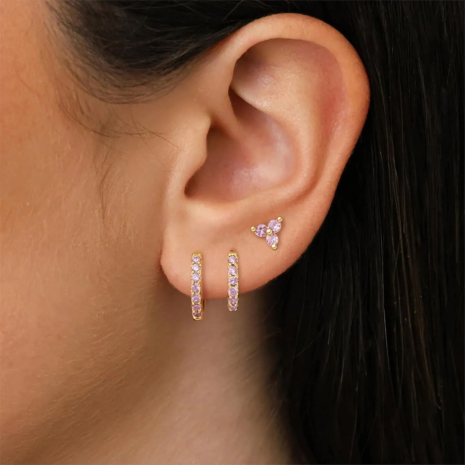 Small Hoop Earrings for Women, Diamond Stud Huggie Cartilage Earrings Set for Multiple Piercing, 3 Pairs Trendy Jewelry Gifts
