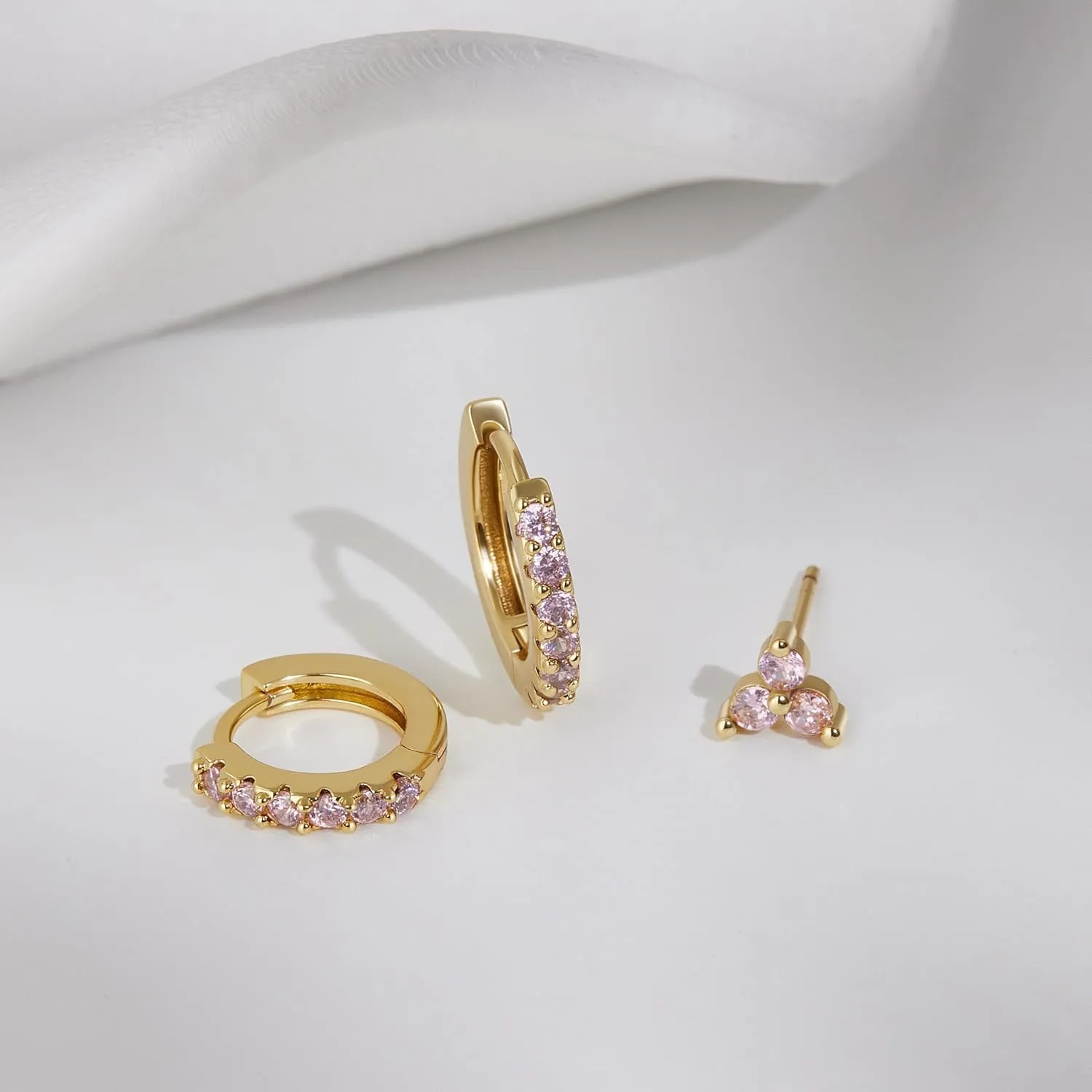 Small Hoop Earrings for Women, Diamond Stud Huggie Cartilage Earrings Set for Multiple Piercing, 3 Pairs Trendy Jewelry Gifts