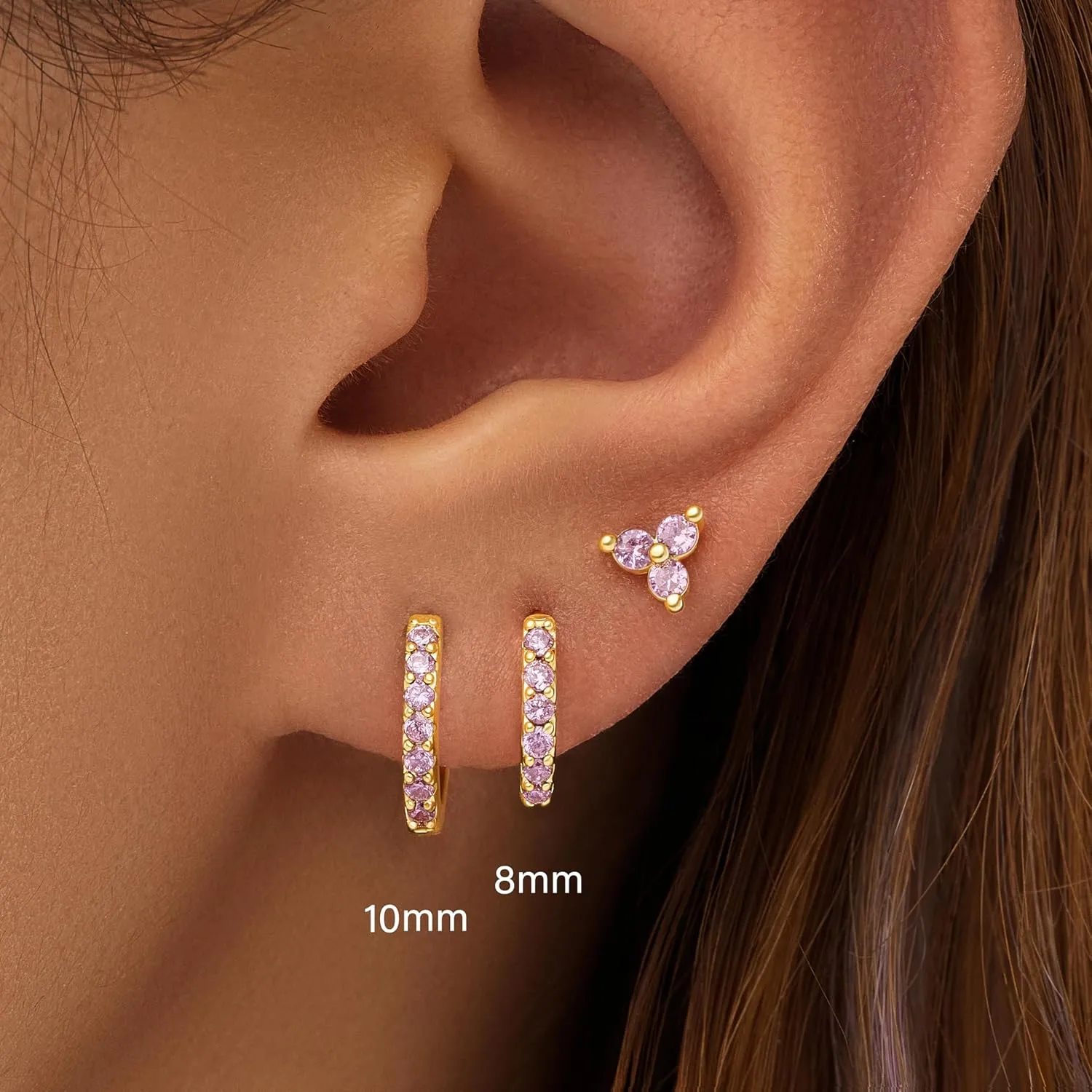 Small Hoop Earrings for Women, Diamond Stud Huggie Cartilage Earrings Set for Multiple Piercing, 3 Pairs Trendy Jewelry Gifts