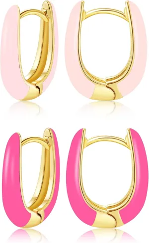 Small Hoop Enamel Earrings for Women, 18K Gold Plated Colorful Hypoallergenic Cute Cubic Zirconia Huggie Earring Gifts for Women