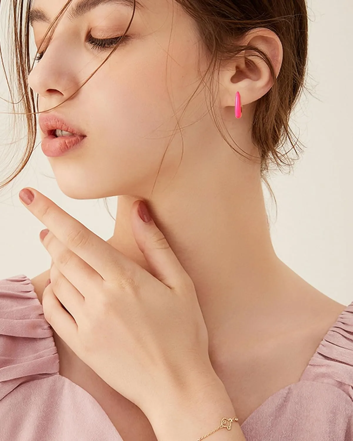 Small Hoop Enamel Earrings for Women, 18K Gold Plated Colorful Hypoallergenic Cute Cubic Zirconia Huggie Earring Gifts for Women