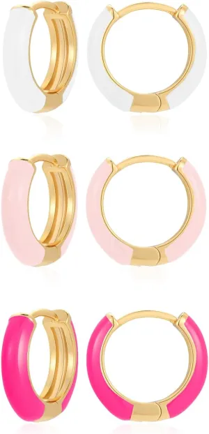 Small Hoop Enamel Earrings for Women, 18K Gold Plated Colorful Hypoallergenic Cute Cubic Zirconia Huggie Earring Gifts for Women