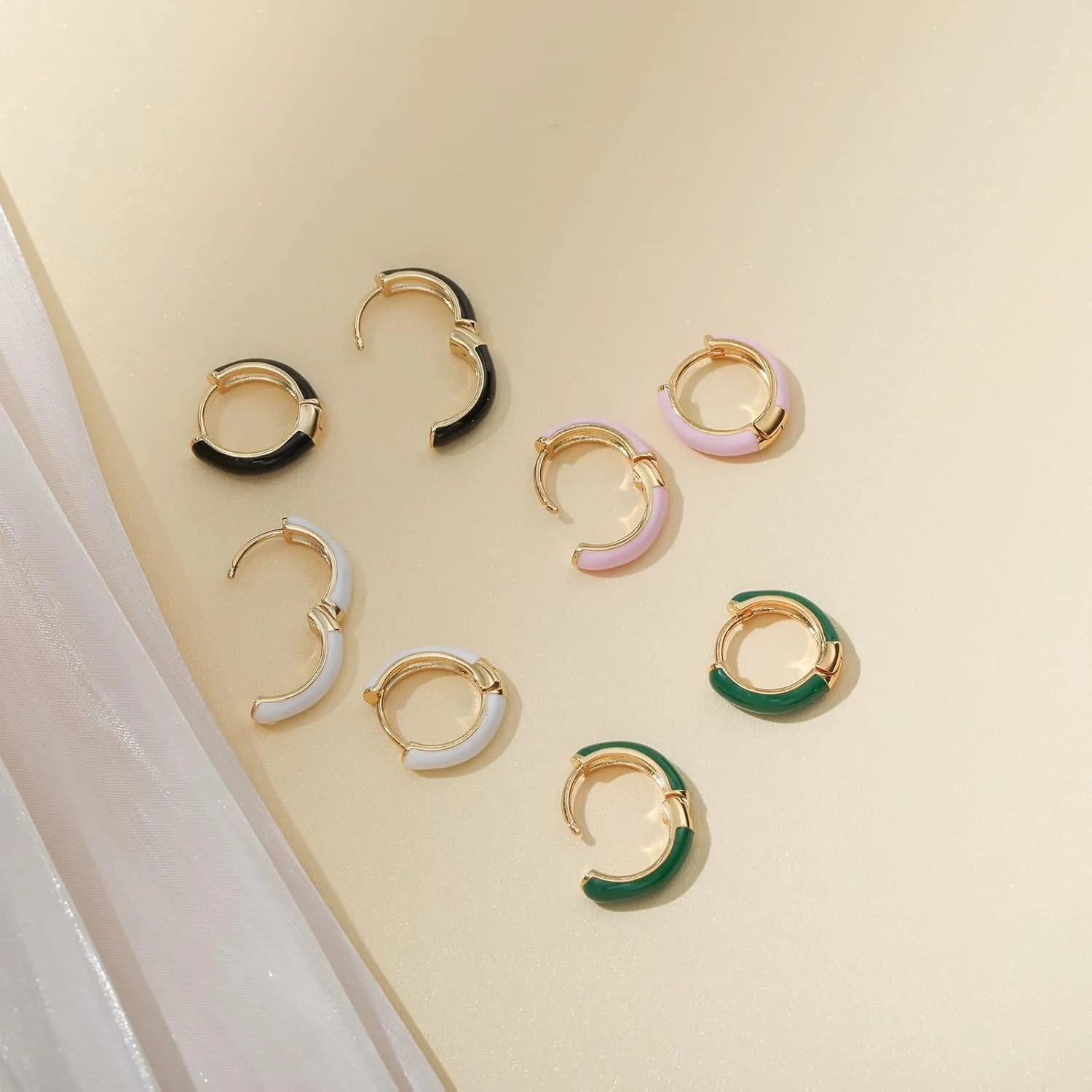 Small Hoop Enamel Earrings for Women, 18K Gold Plated Colorful Hypoallergenic Cute Cubic Zirconia Huggie Earring Gifts for Women