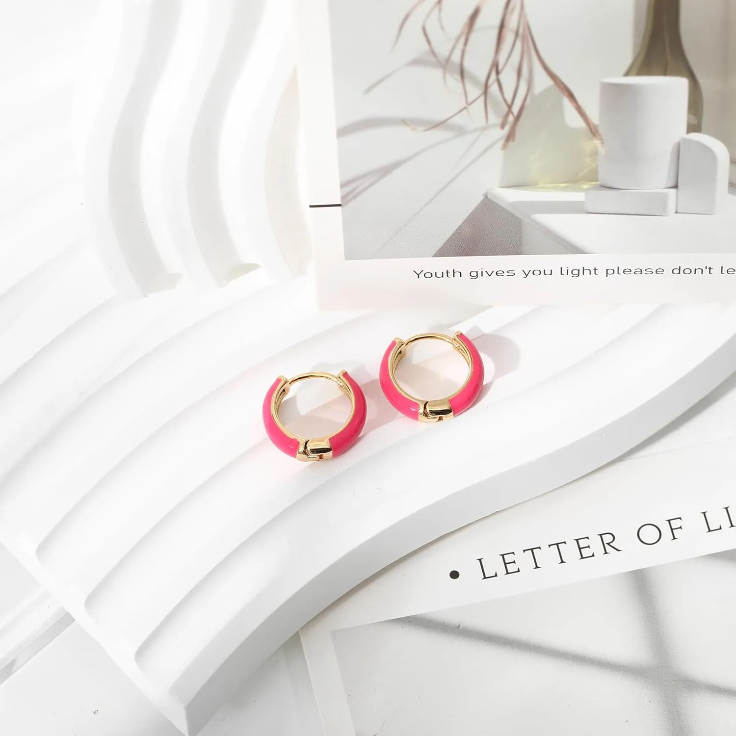 Small Hoop Enamel Earrings for Women, 18K Gold Plated Colorful Hypoallergenic Cute Cubic Zirconia Huggie Earring Gifts for Women