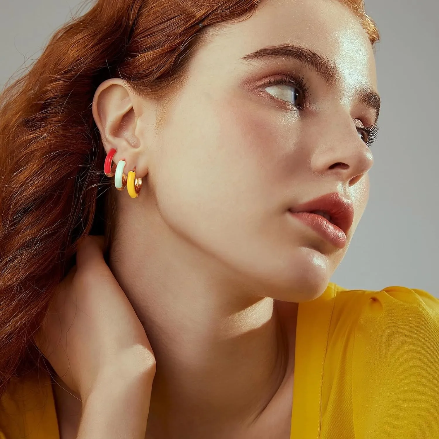 Small Hoop Enamel Earrings for Women, 18K Gold Plated Colorful Hypoallergenic Cute Cubic Zirconia Huggie Earring Gifts for Women