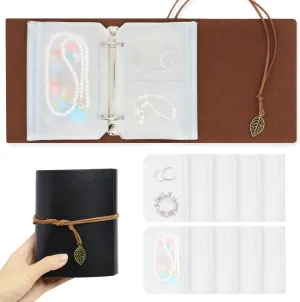 Small Jewelry Storage Book Portable Travel Mini Jewelry Organizer Binder Case for Earrings Necklace Bracelet Ring Holder with Clear Pocket Sheets Pouches(BLACK)