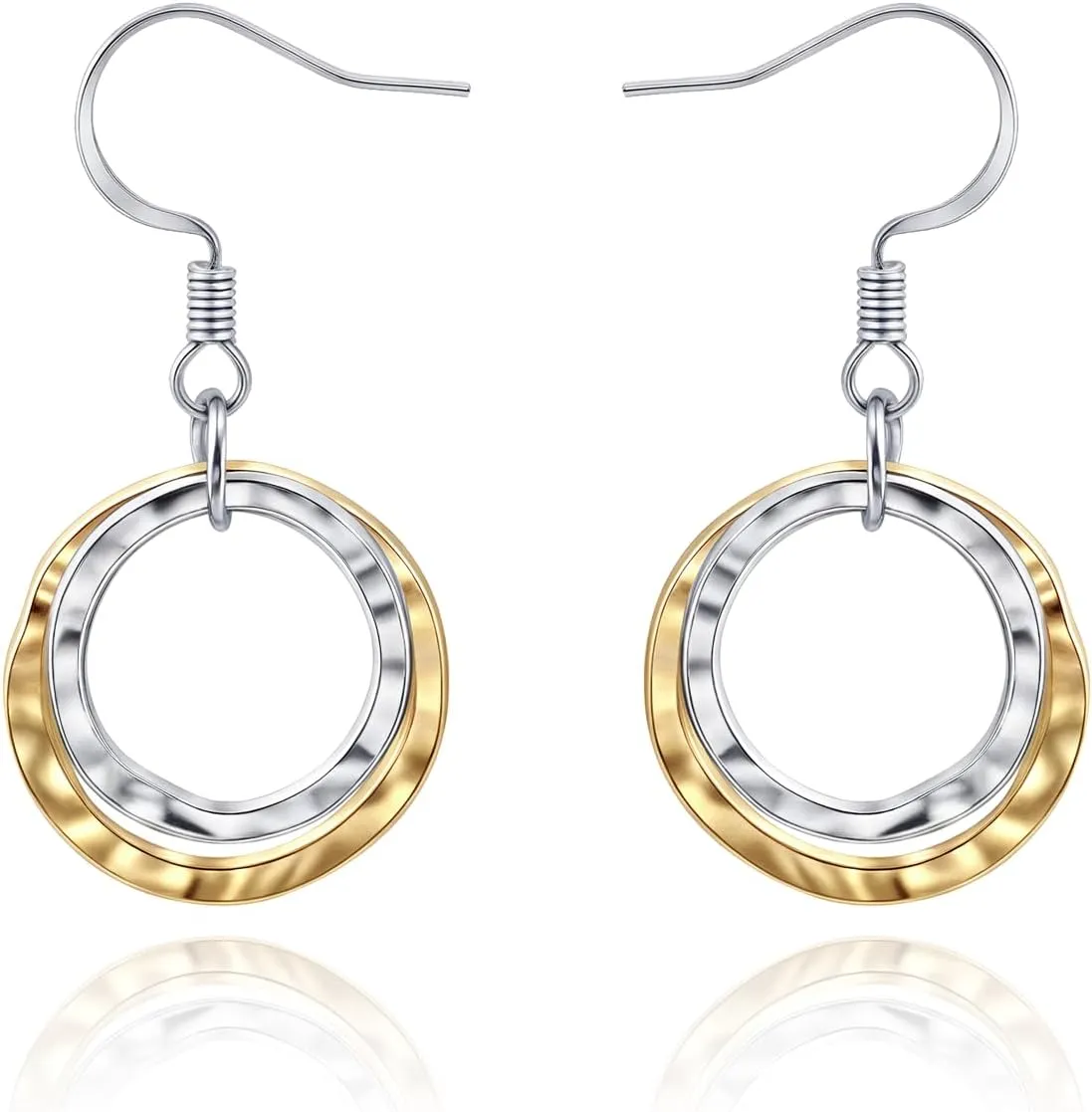 Small Two Tone Circle & Dangle Earrings, Geometric Gold and Silver Mixed Metal Boho Style Jewelry for Women - Lightweight & Hypoallergenic - Gift for Bohemian Fashionistas