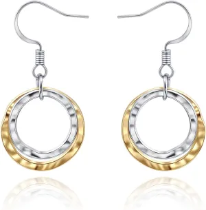 Small Two Tone Circle & Dangle Earrings, Geometric Gold and Silver Mixed Metal Boho Style Jewelry for Women - Lightweight & Hypoallergenic - Gift for Bohemian Fashionistas