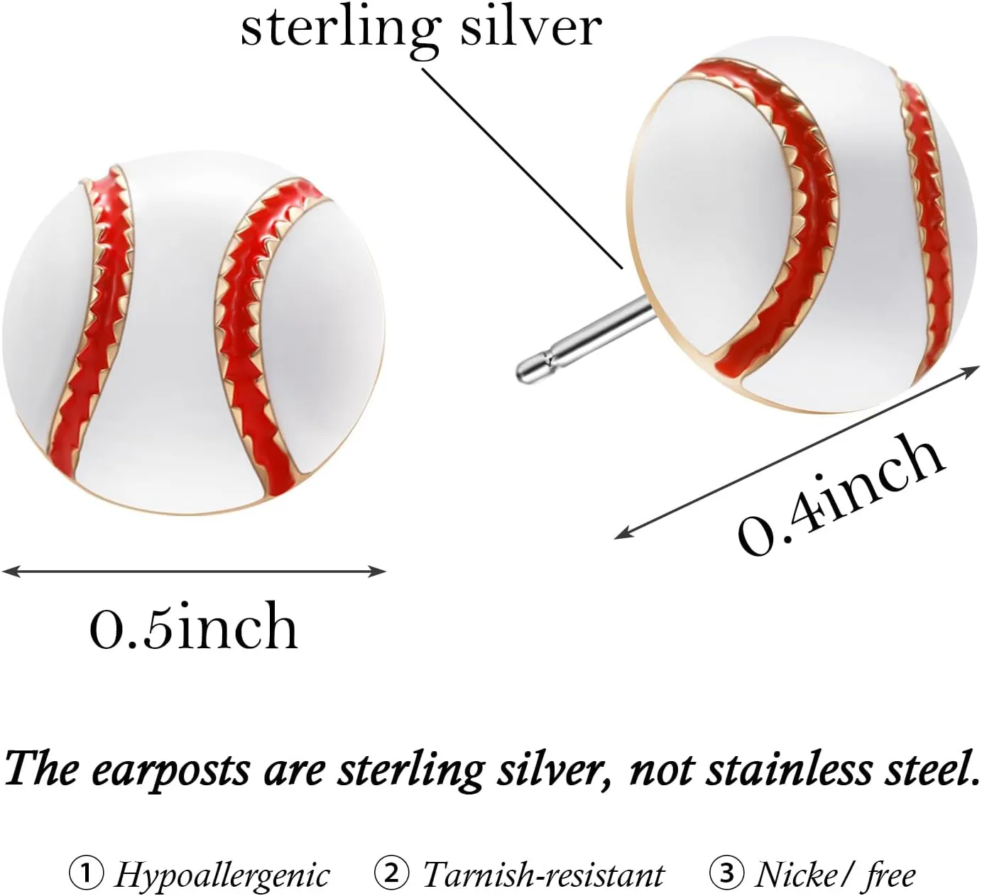 SmileBelle Sterling Silver Sports Earrings, Hypoallergenic Volleyball Earrings, Soccer, Basketball Jewelry Baseball Golf Stud for Women Mom as Sports Fan Senior Night Gift Teen Stuff Accessories