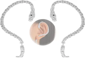 Snake Ear Cuffs Earrings for Women Snake Ear Cuff Stud Earrings Halloween Party Gifts (Silver, Alloy)