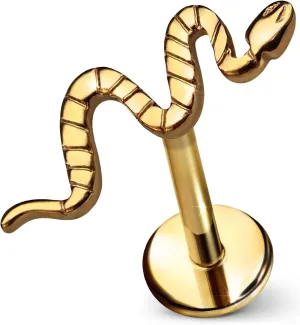 Snake Flat Back Stud  Single Titanium Earring, Push Pin Design for Sensitive Ears  (Single Earring)