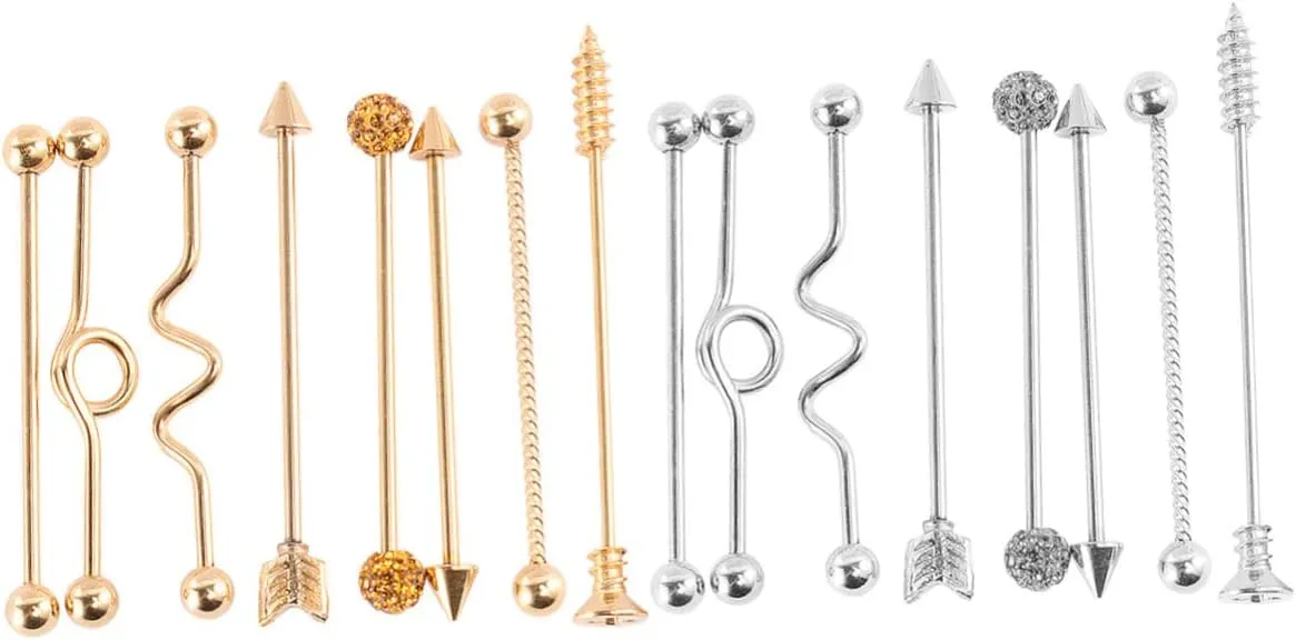 SOIMISS 16 Pcs Cambered Barbell Body Jewelry Stainless Steel Studs Screwback Earrings Screw Back Earring Belly Button Rings Bracket Accessories Navel Ring Golden Puncture Stainless