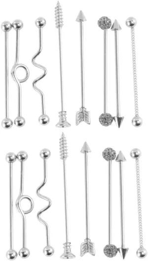 SOIMISS 16 Pcs Cambered Barbell Body Jewelry Stainless Steel Studs Screwback Earrings Screw Back Earring Belly Button Rings Bracket Accessories Navel Ring Golden Puncture Stainless