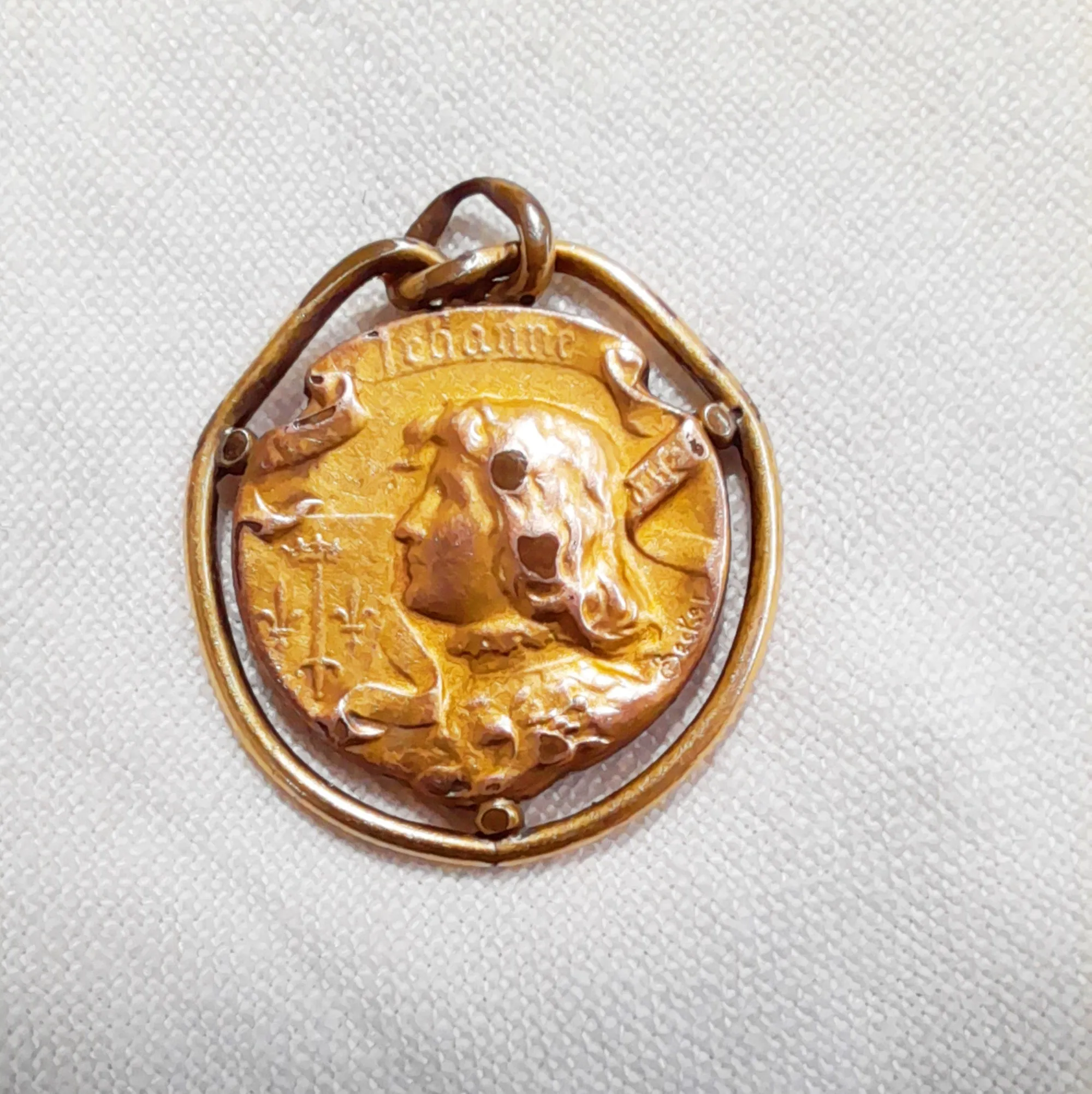 SOLD Art Nouveau Pendant Of Joan Of Arc By Edmond Henri Becker, 18ct Gold Filled, French Fixe, Circa 1910