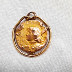 SOLD Art Nouveau Pendant Of Joan Of Arc By Edmond Henri Becker, 18ct Gold Filled, French Fixe, Circa 1910