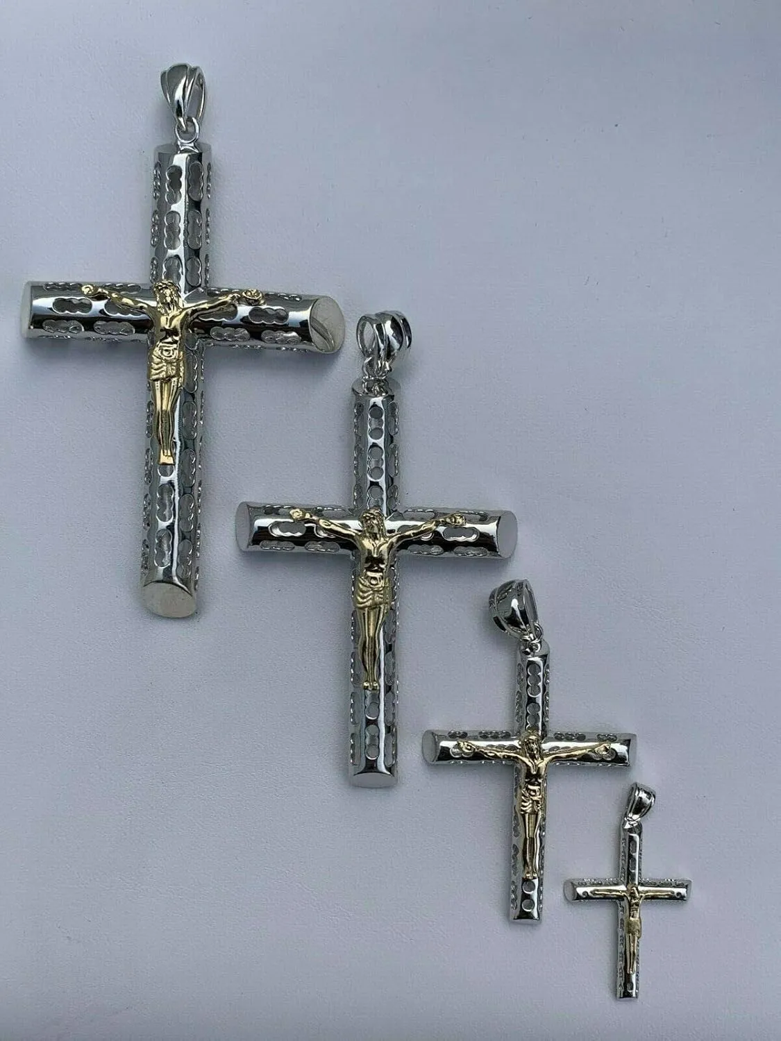 Solid 925 Sterling Silver Men's Cross With Jesus Pendant - 1-3" Small Medium Or Large Crucifix - Necklace
