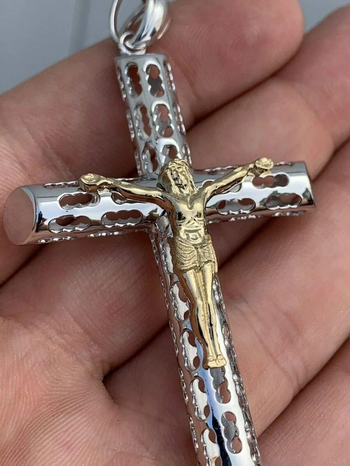 Solid 925 Sterling Silver Men's Cross With Jesus Pendant - 1-3" Small Medium Or Large Crucifix - Necklace