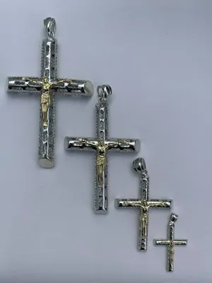 Solid 925 Sterling Silver Men's Cross With Jesus Pendant - 1-3" Small Medium Or Large Crucifix - Necklace