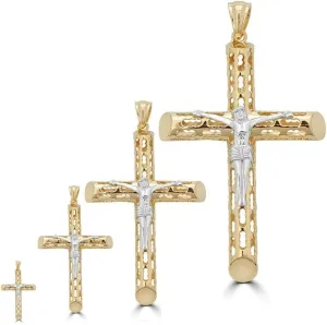 Solid 925 Sterling Silver Men's Cross With Jesus Pendant - 14k Gold Plated 1-3" Small Medium Or Large Crucifix - Necklace