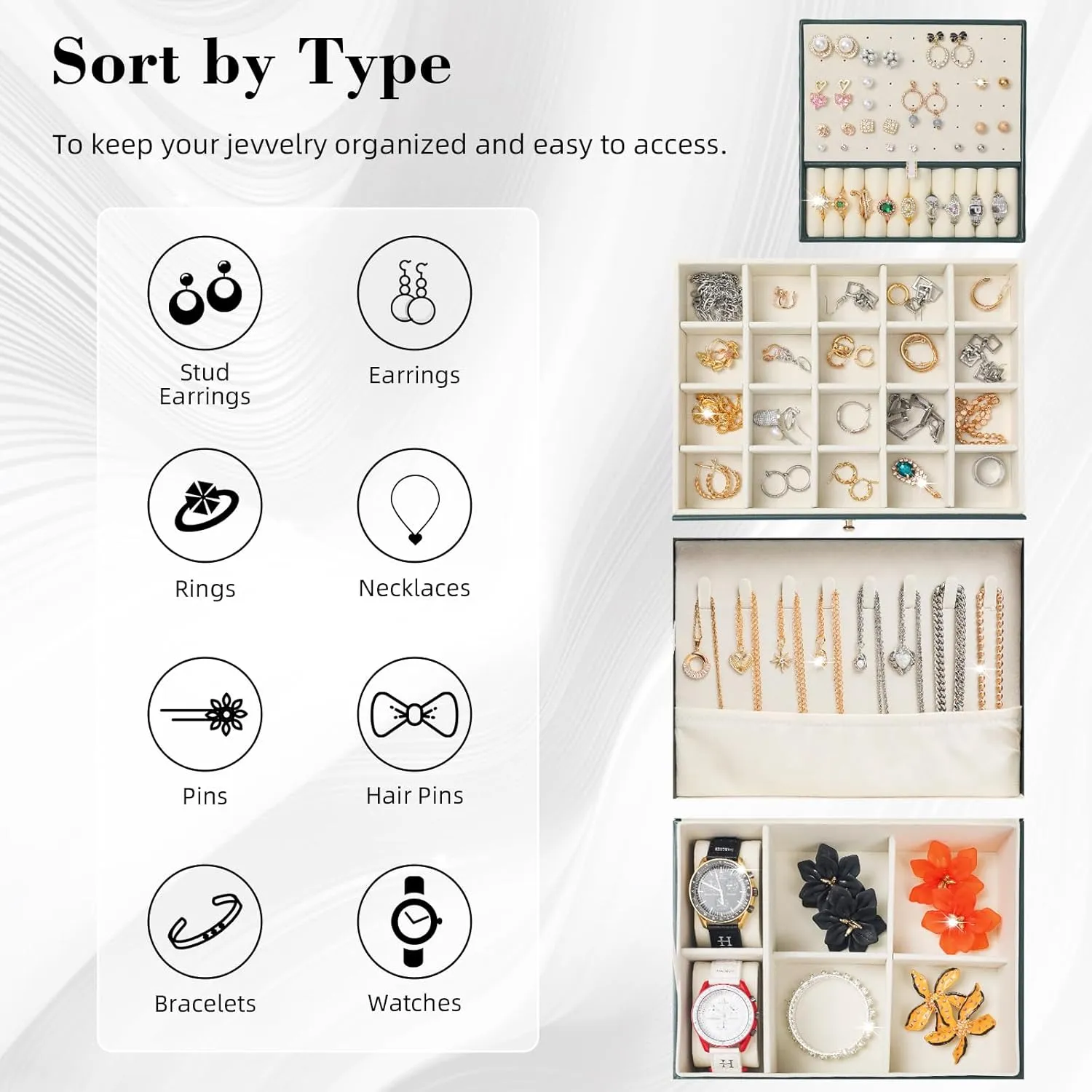 Song Xi Jewelry Box 3 Layers, Graduation Gifts Large Pu Leather Mens Jewelry Box, Jewelry Organizers And Storage For Earring, Necklace, Watches, Lockable Black Jewelry Organizer Boxes