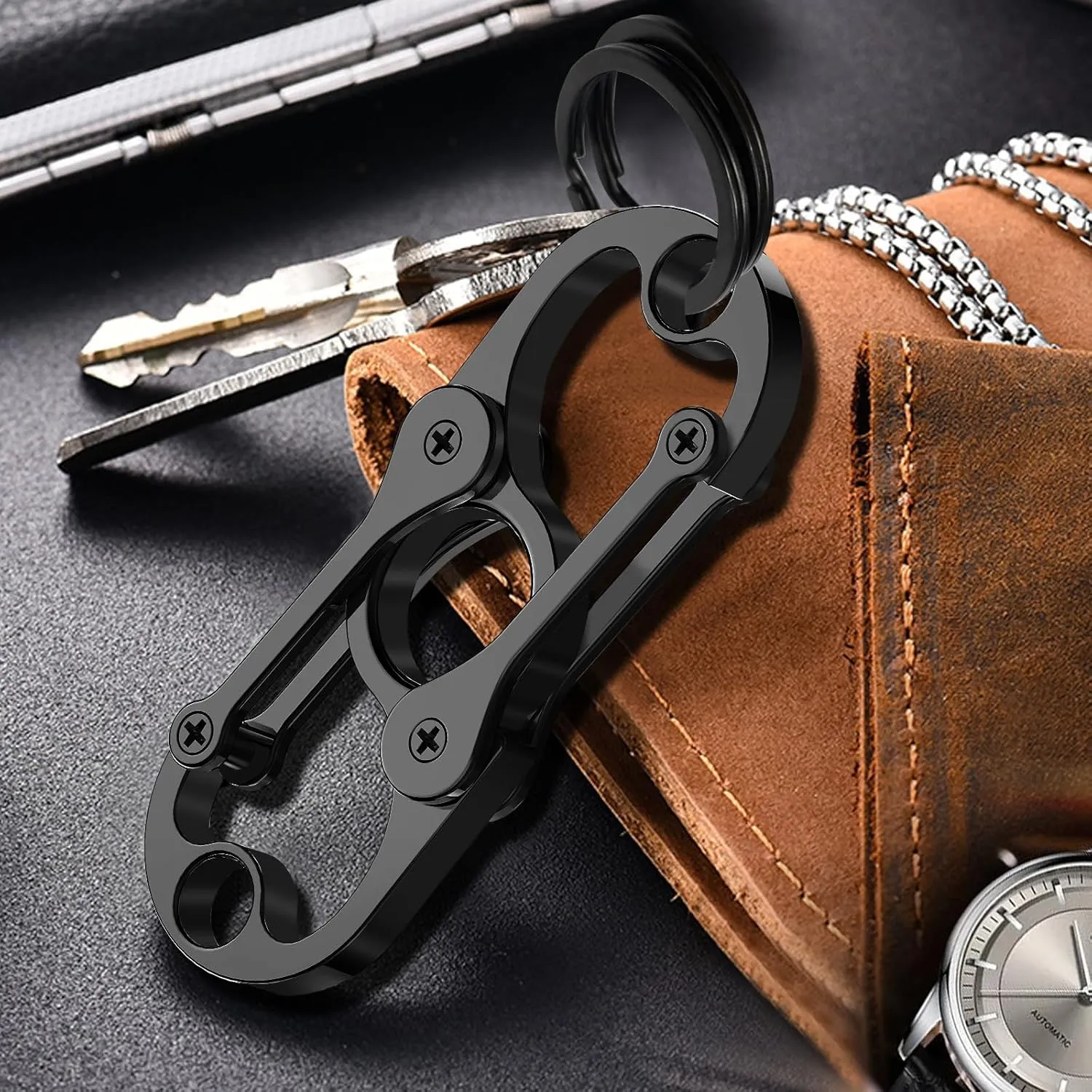 Special Key Chain, Heavy Duty Carabiner Clip Keychain Opener with 4 Key Rings for Men and Women