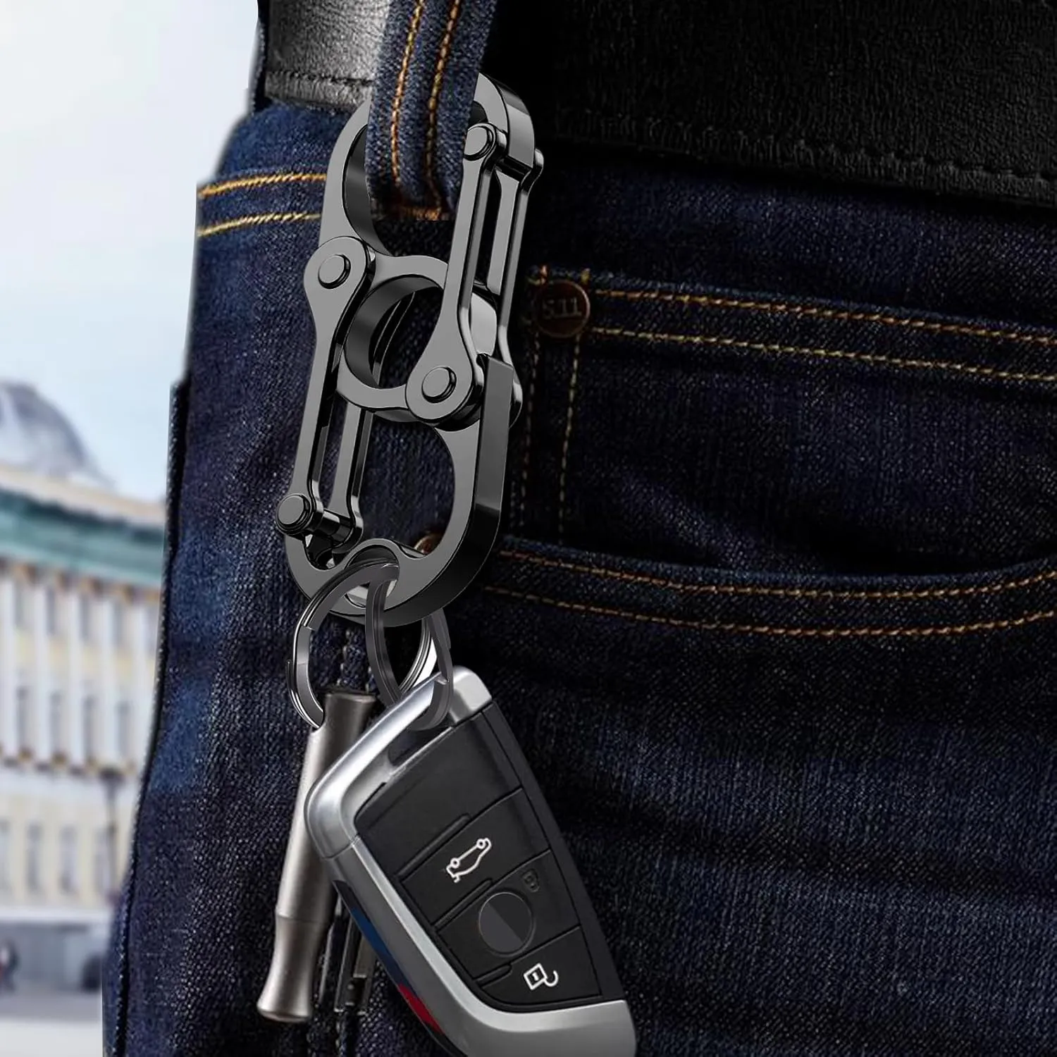 Special Key Chain, Heavy Duty Carabiner Clip Keychain Opener with 4 Key Rings for Men and Women
