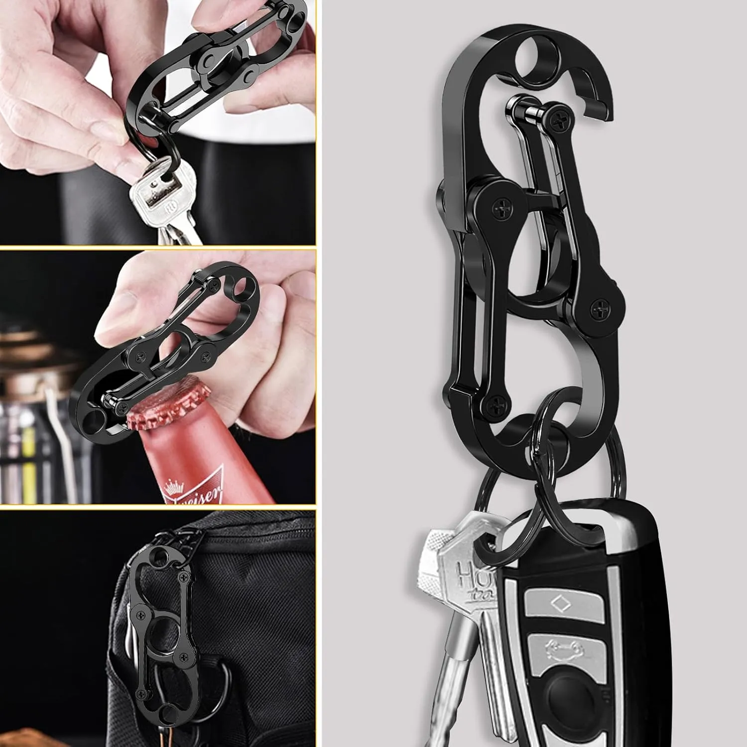 Special Key Chain, Heavy Duty Carabiner Clip Keychain Opener with 4 Key Rings for Men and Women