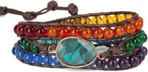 SPUNKYsoul Chakra Awareness Balancing Leather 3 Wrap Crystal Bracelet with Hematite for Women