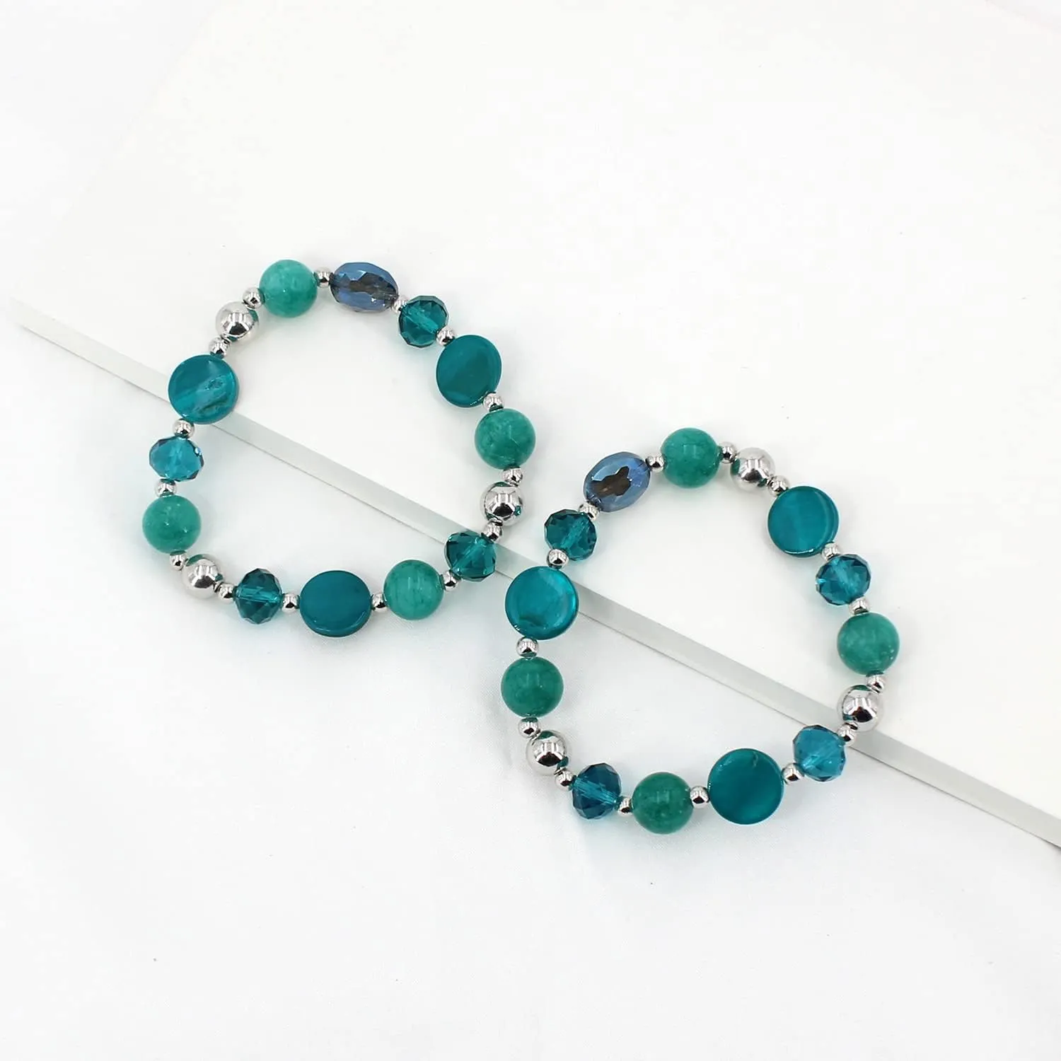 Stackable Beaded Bracelet for Women Multilayered Colorful Cute Turquoise Crystal Stretch Bracelet Trendy Costume Jewelry Holiday Gifts for Women