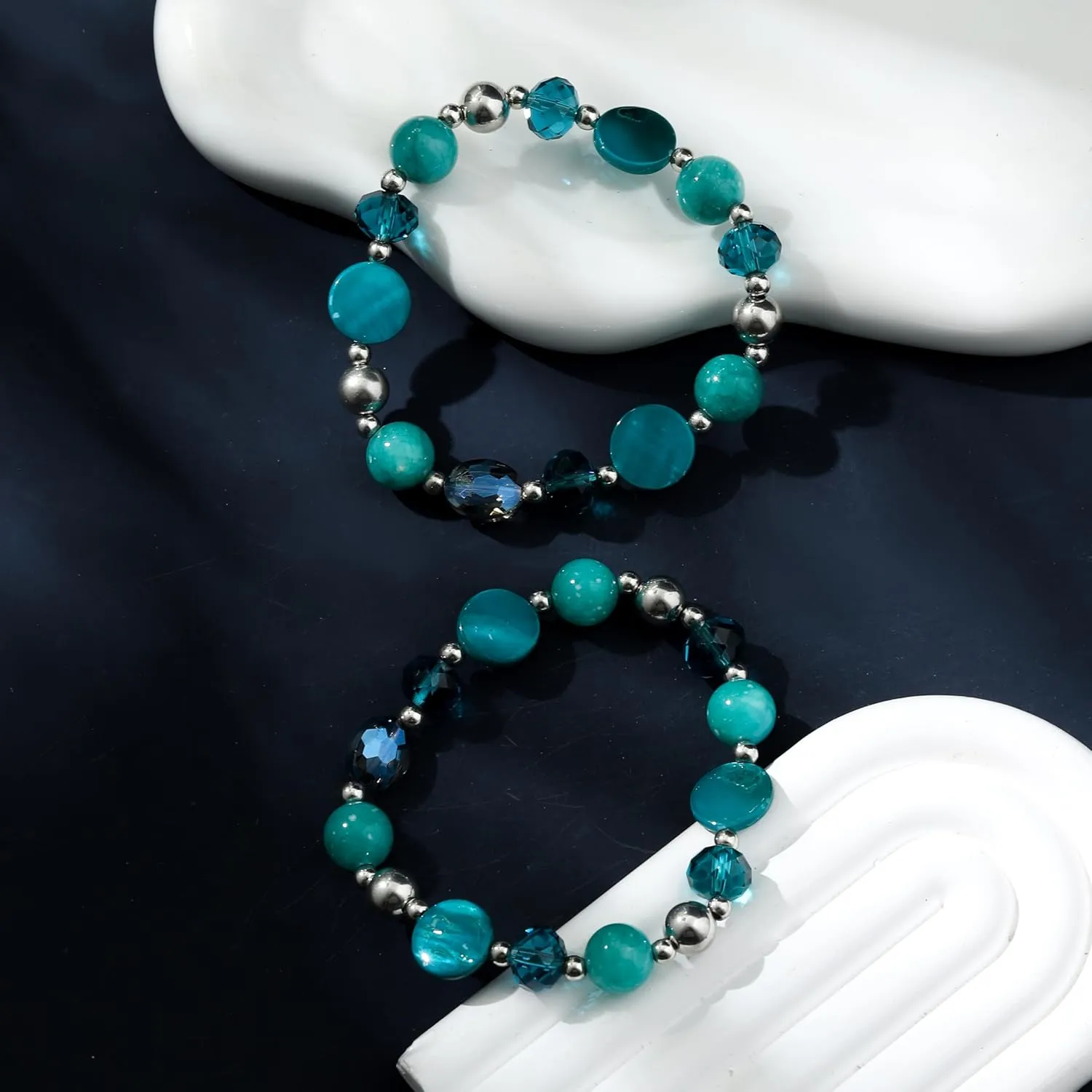 Stackable Beaded Bracelet for Women Multilayered Colorful Cute Turquoise Crystal Stretch Bracelet Trendy Costume Jewelry Holiday Gifts for Women