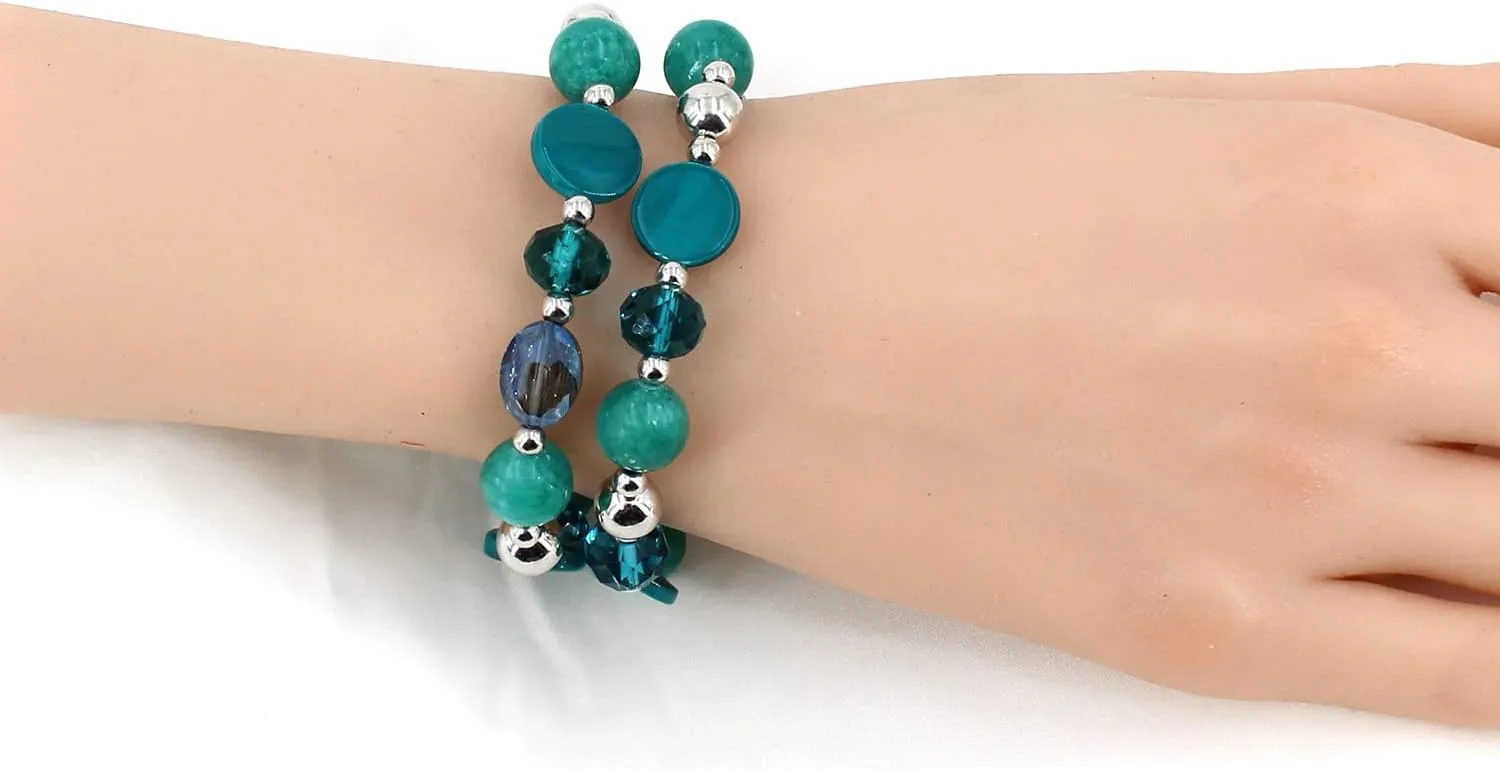 Stackable Beaded Bracelet for Women Multilayered Colorful Cute Turquoise Crystal Stretch Bracelet Trendy Costume Jewelry Holiday Gifts for Women