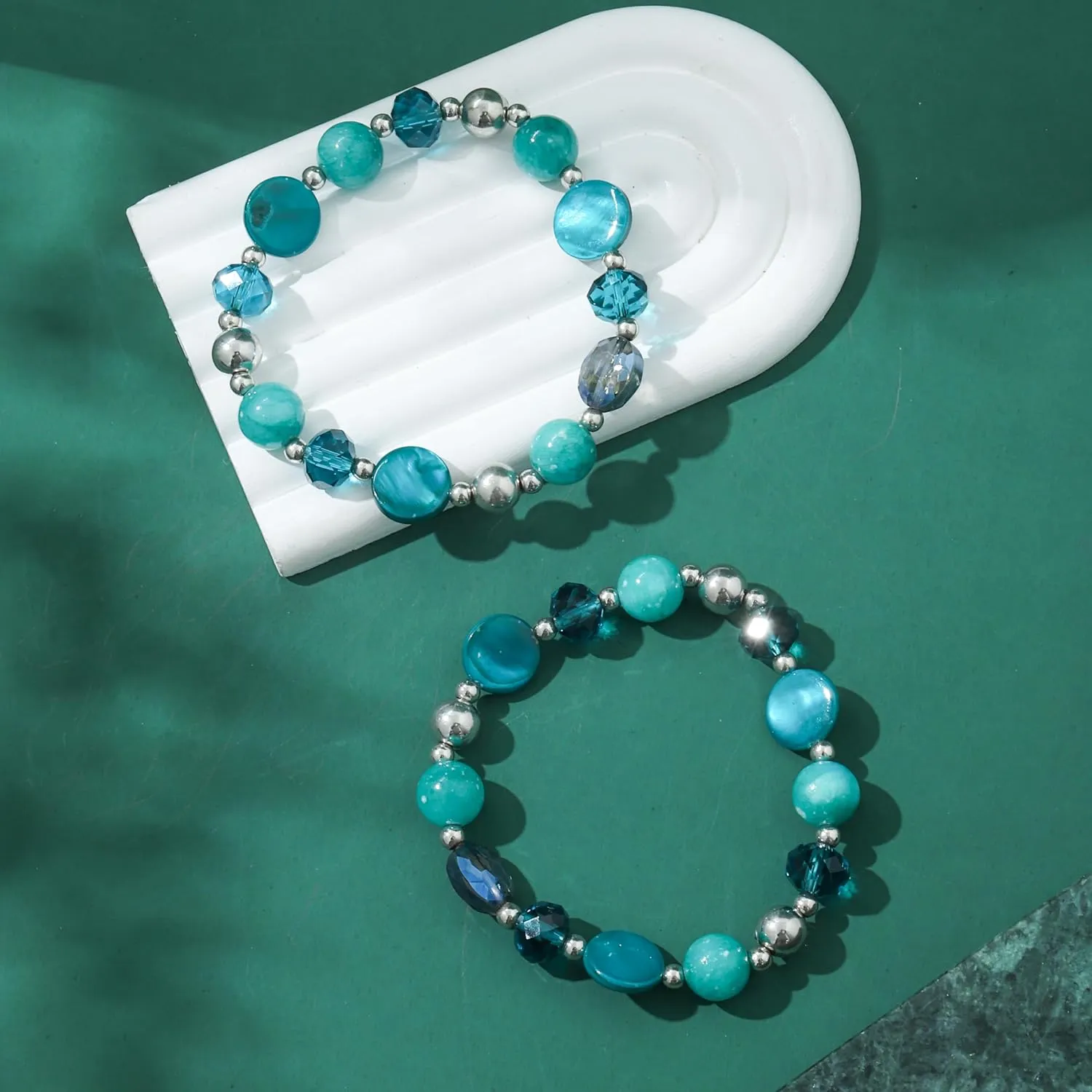 Stackable Beaded Bracelet for Women Multilayered Colorful Cute Turquoise Crystal Stretch Bracelet Trendy Costume Jewelry Holiday Gifts for Women
