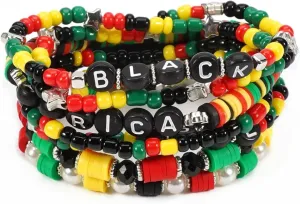 Stackable Handmade Happy Juneteenth Day Beads Bracelet For Men Women Black Freedom Day Kwanzaa Heishi Surfer Bracelets Boho American Festival Party Supplies
