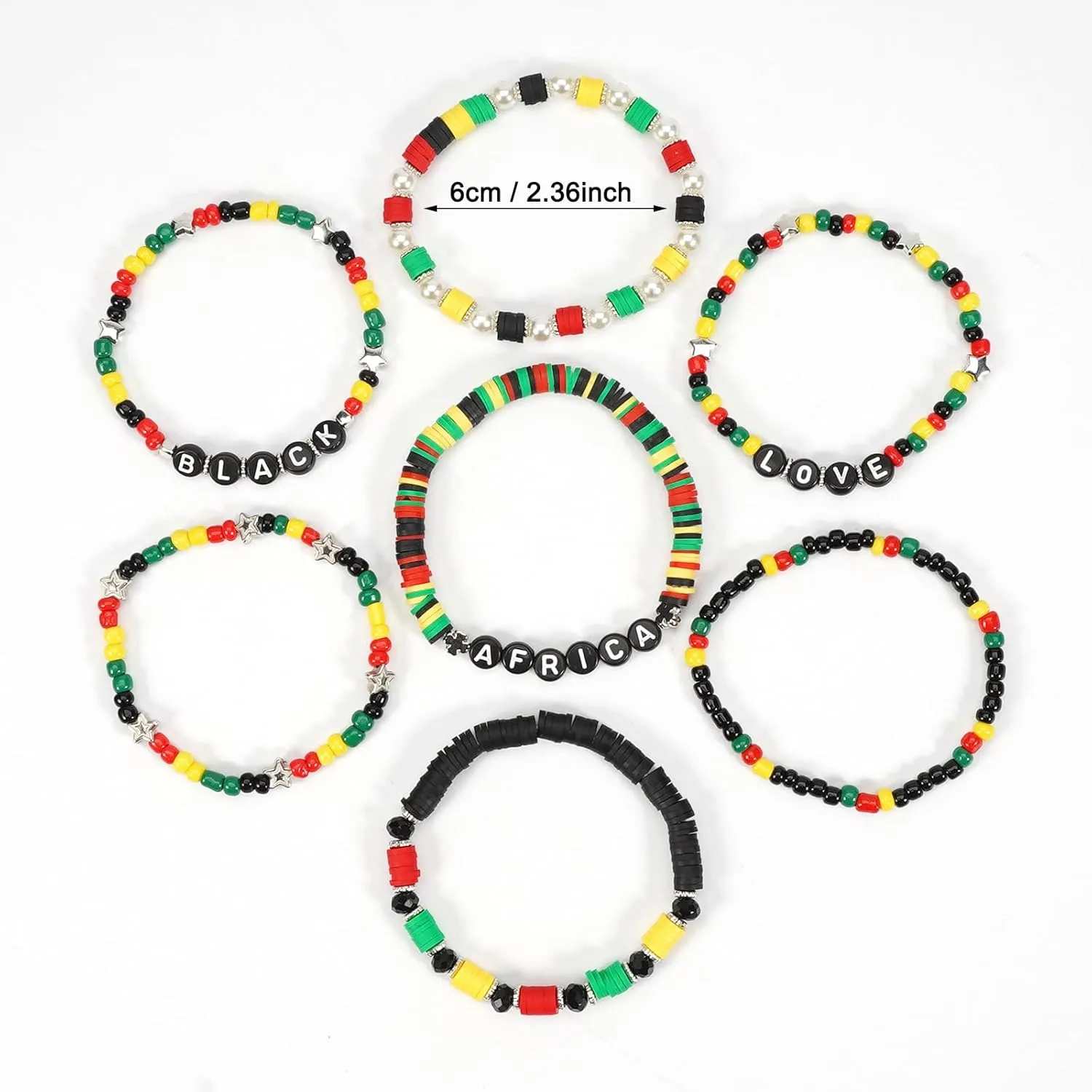 Stackable Handmade Happy Juneteenth Day Beads Bracelet For Men Women Black Freedom Day Kwanzaa Heishi Surfer Bracelets Boho American Festival Party Supplies