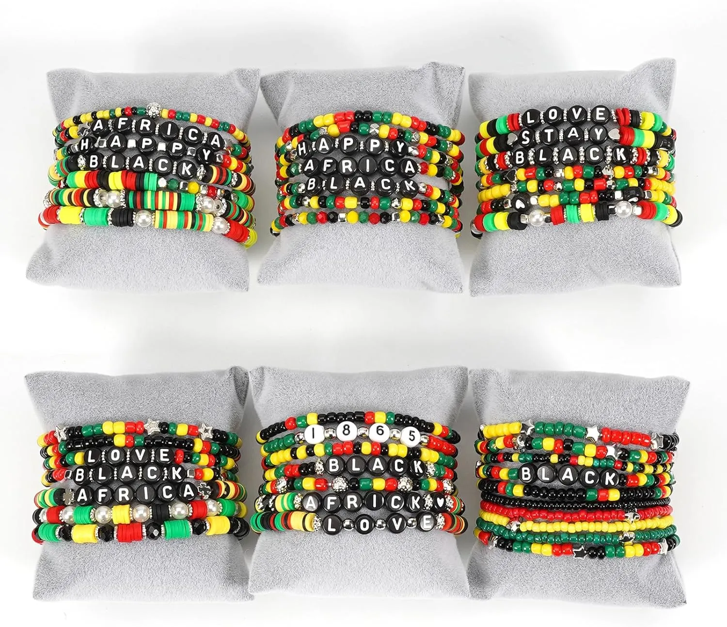 Stackable Handmade Happy Juneteenth Day Beads Bracelet For Men Women Black Freedom Day Kwanzaa Heishi Surfer Bracelets Boho American Festival Party Supplies